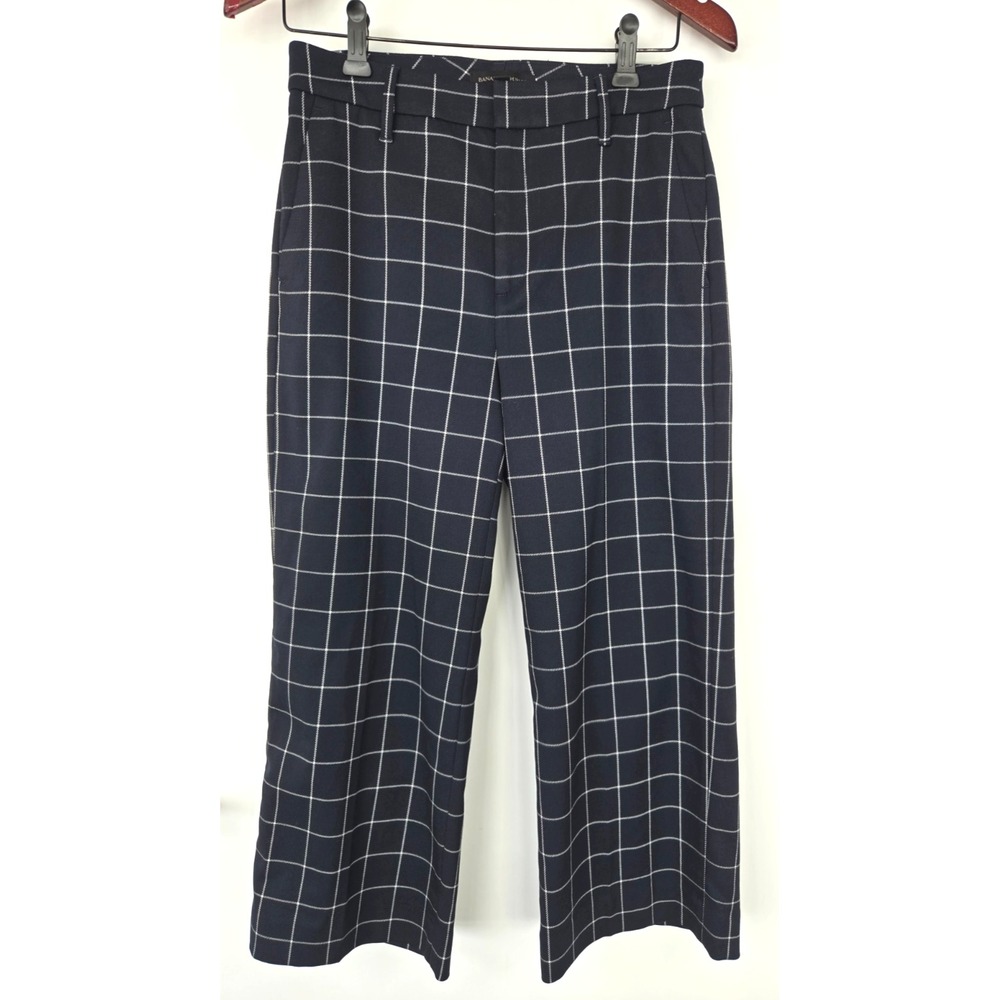 Banana Republic Slim Wide-Leg Plaid Cropped Pants Womens 4P Navy S/541496